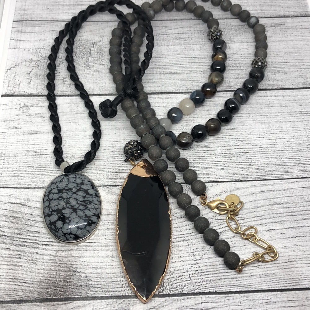 Curated bundle gemstone pendant necklaces statement festival look